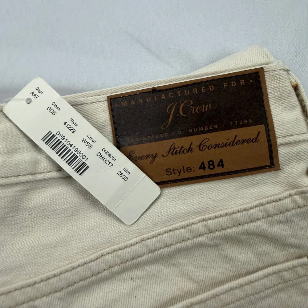 J.Crew 484 Slim Fit Selvedge Jeans Mens 28x30 Cream Off-White Extra Narrow Leg